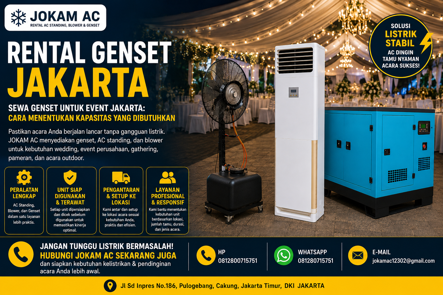 Rental Genset Jakarta dan sewa genset untuk event dengan AC standing dan blower JOKAM AC